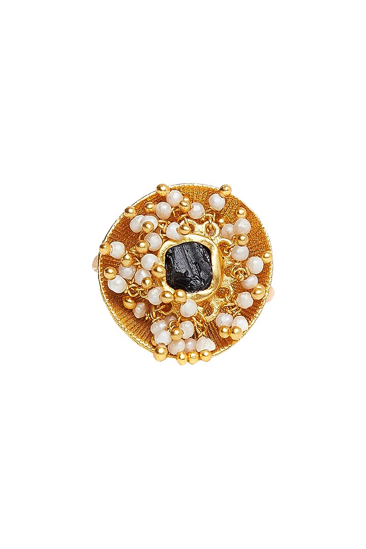 Gold Plated Pearl & Bead Ring by Zariin at Pernia's Pop Up Shop