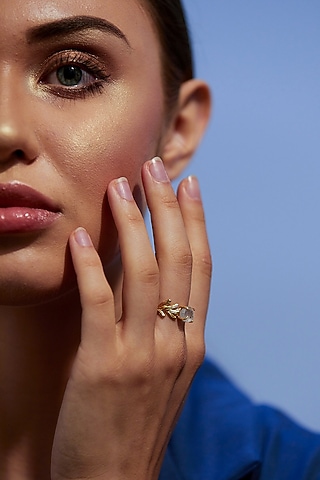 Gold Plated Green Amethyst Ring by Zariin