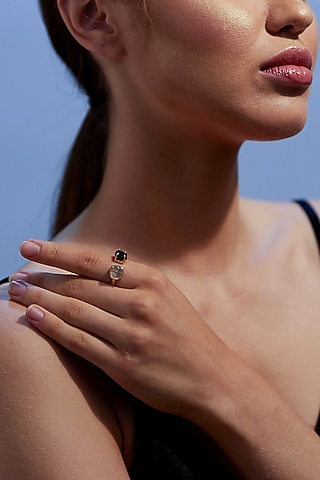 Gold Plated Smoky Topaz Ring by Zariin