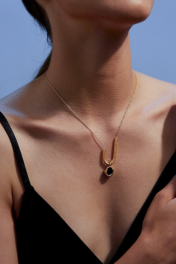 Gold Plated Long Pendant Necklace by Zariin