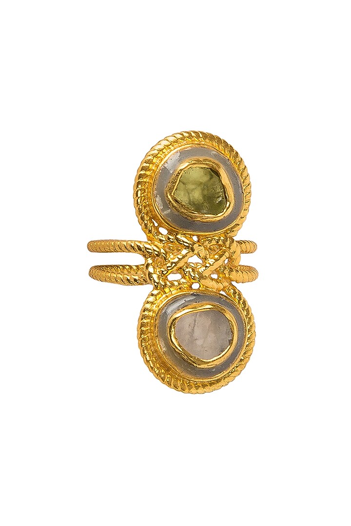 Gold Plated Yellow Rainbow Moonstone Ring by Zariin at Pernia's Pop Up Shop