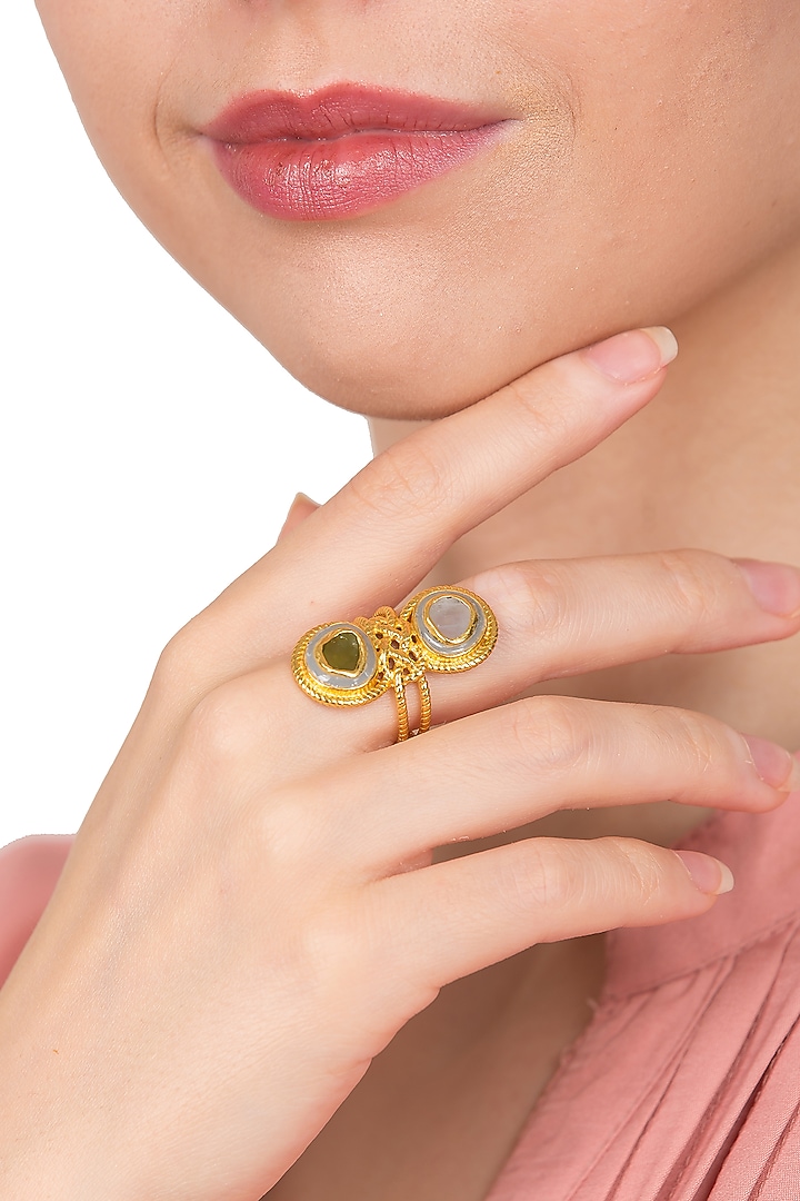 Gold Plated Yellow Rainbow Moonstone Ring by Zariin at Pernia's Pop Up Shop