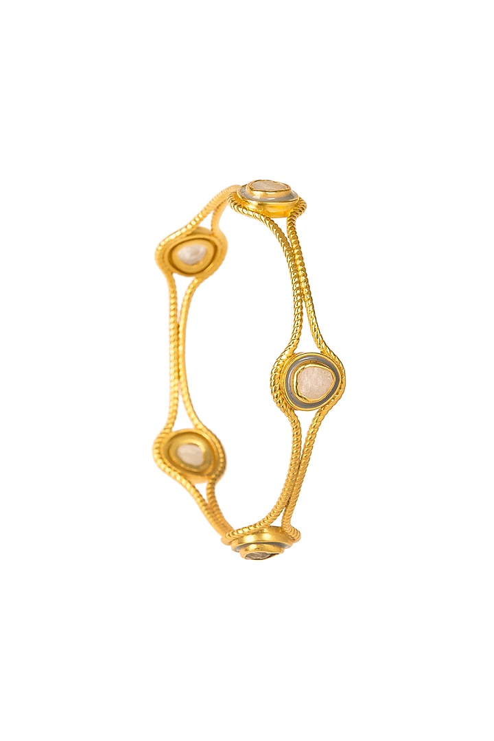 Gold Plated Yellow Rainbow Moonstone Bangle by Zariin at Pernia's Pop Up Shop