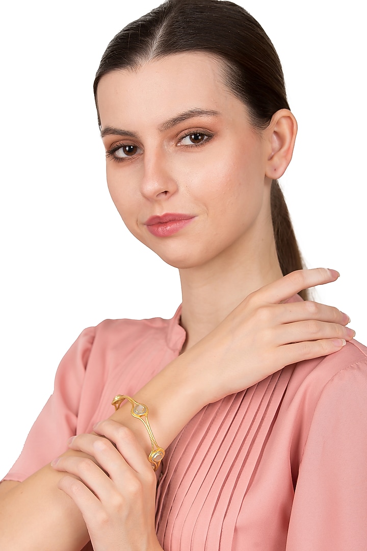 Gold Plated Yellow Rainbow Moonstone Bangle by Zariin at Pernia's Pop Up Shop