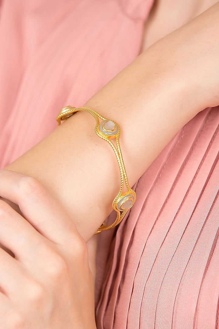 Gold Plated Yellow Rainbow Moonstone Bangle by Zariin at Pernia's Pop Up Shop