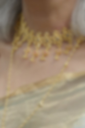 Gold Plated Blue & Red Cubic Zirconia Choker Necklace by Zariin at Pernia's Pop Up Shop