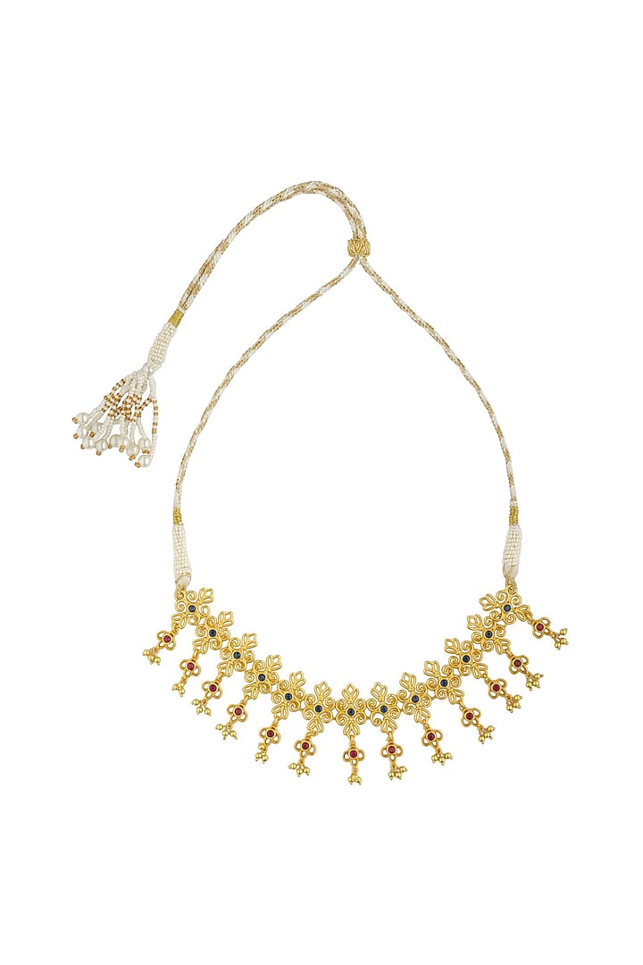 Gold Plated Blue & Red Cubic Zirconia Choker Necklace by Zariin at Pernia's Pop Up Shop