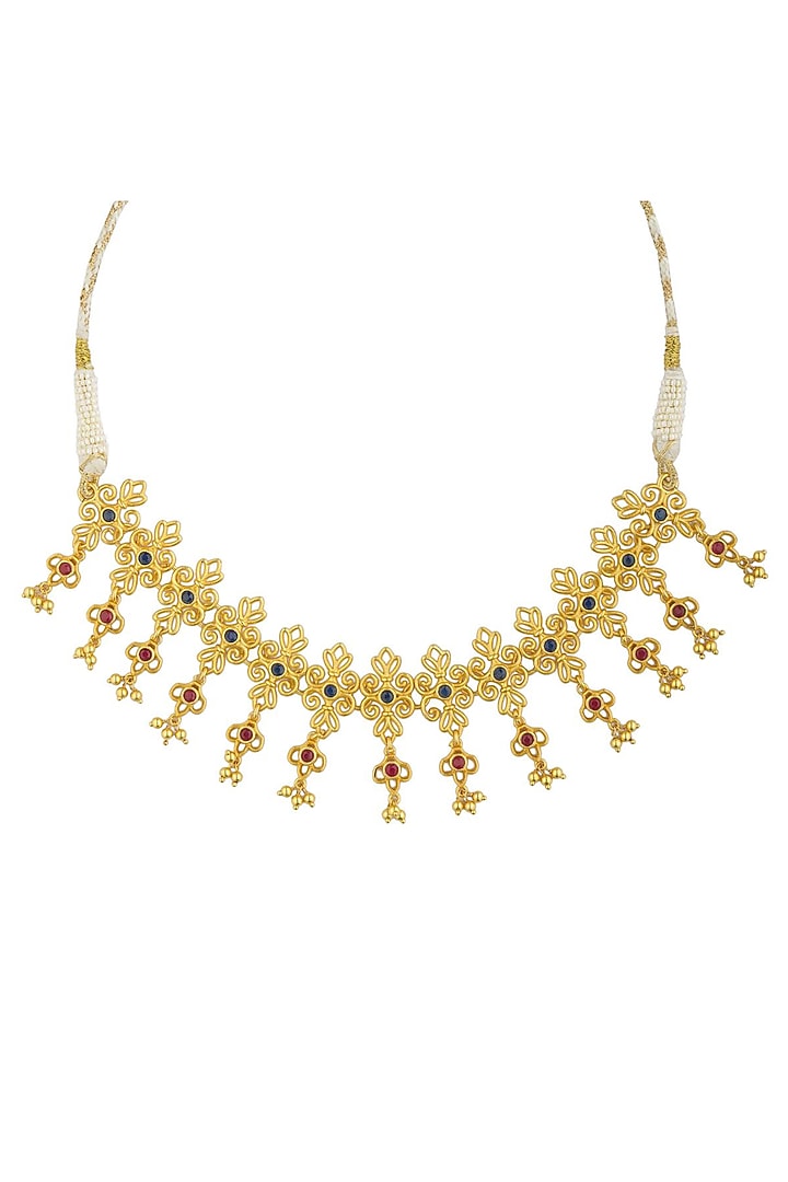 Gold Plated Blue & Red Cubic Zirconia Choker Necklace by Zariin at Pernia's Pop Up Shop