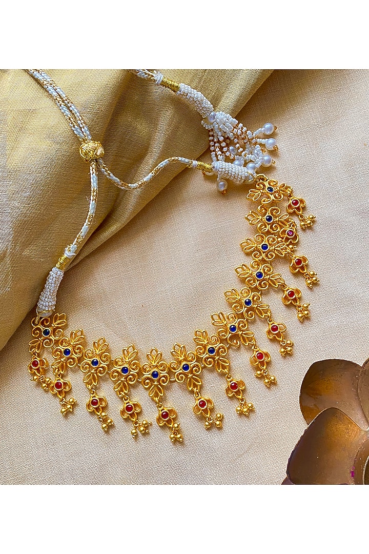 Gold Plated Blue & Red Cubic Zirconia Choker Necklace by Zariin at Pernia's Pop Up Shop