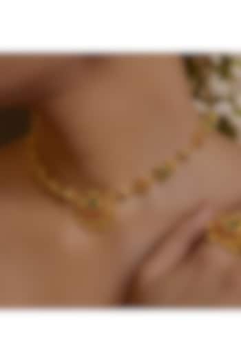 Gold Plated Emerald Green & Ruby Red Cubic Zirconia Choker Necklace by Zariin at Pernia's Pop Up Shop