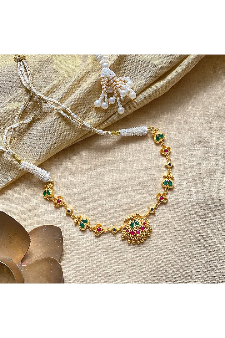 Gold Plated Emerald Green & Ruby Red Cubic Zirconia Choker Necklace by Zariin at Pernia's Pop Up Shop
