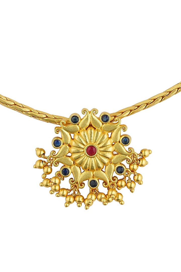 Gold Plated Blue & Red Cubic Zirconia Pendant Necklace by Zariin at Pernia's Pop Up Shop