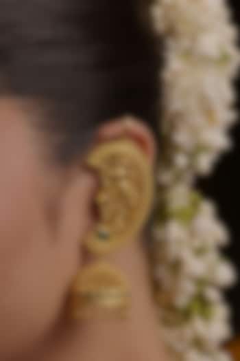 Gold Plated Cubic Zirconia & Pearl Drop Jhumka Earrings by Zariin at Pernia's Pop Up Shop