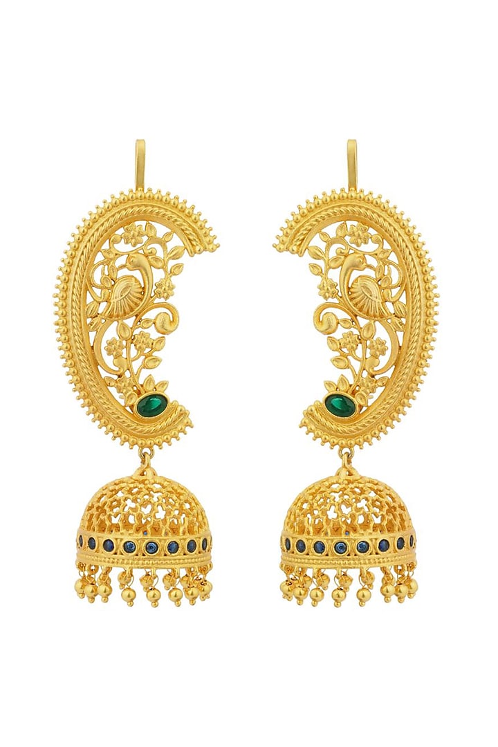 Gold Plated Cubic Zirconia & Pearl Drop Jhumka Earrings by Zariin at Pernia's Pop Up Shop