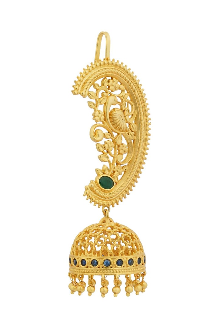 Gold Plated Cubic Zirconia & Pearl Drop Jhumka Earrings by Zariin at Pernia's Pop Up Shop
