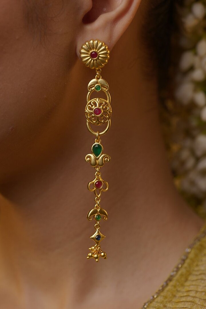 Gold Plated Cubic Zirconia Floral Dangler Earrings by Zariin at Pernia's Pop Up Shop