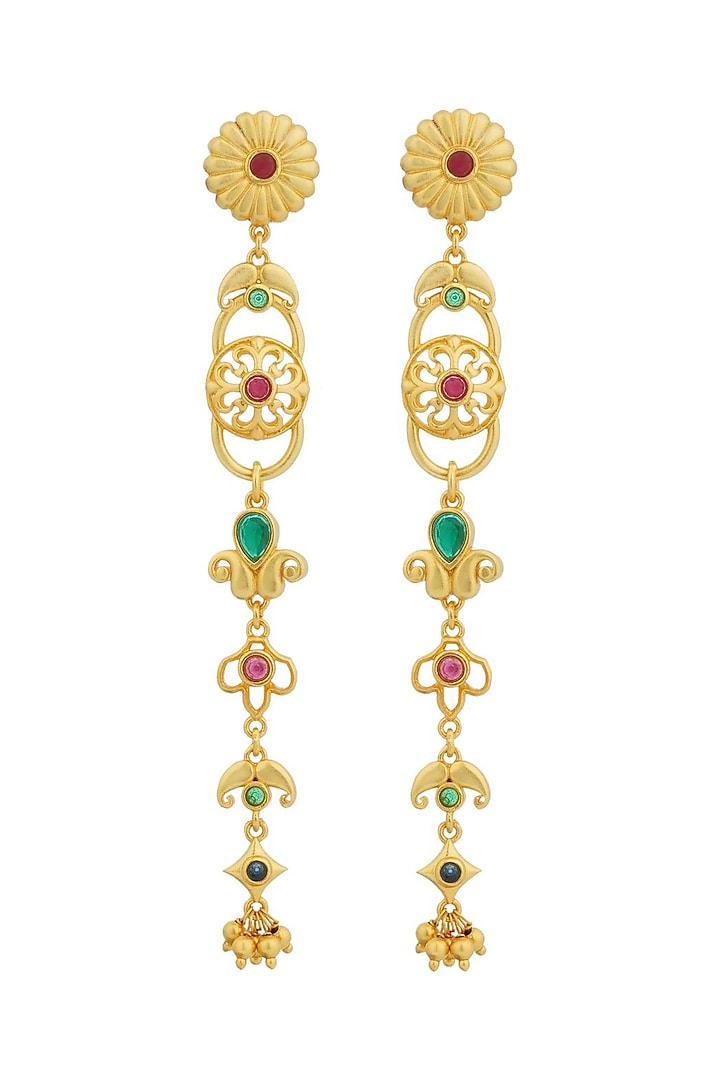 Gold Plated Cubic Zirconia Floral Dangler Earrings by Zariin at Pernia's Pop Up Shop