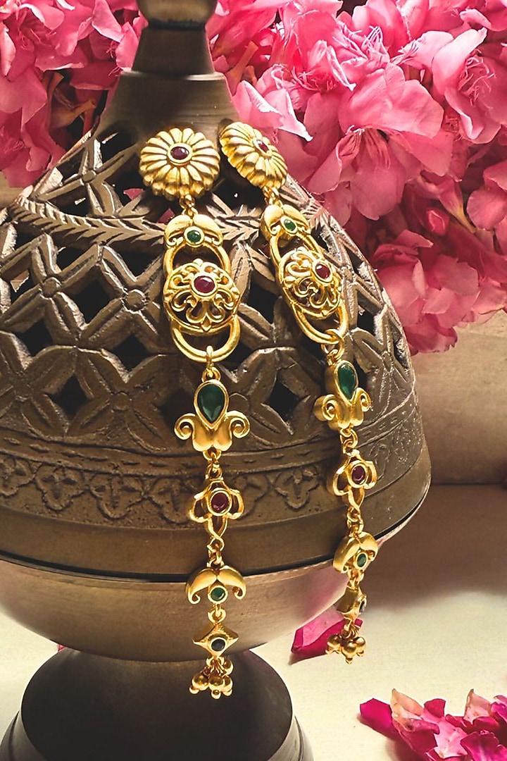 Gold Plated Cubic Zirconia Floral Dangler Earrings by Zariin at Pernia's Pop Up Shop
