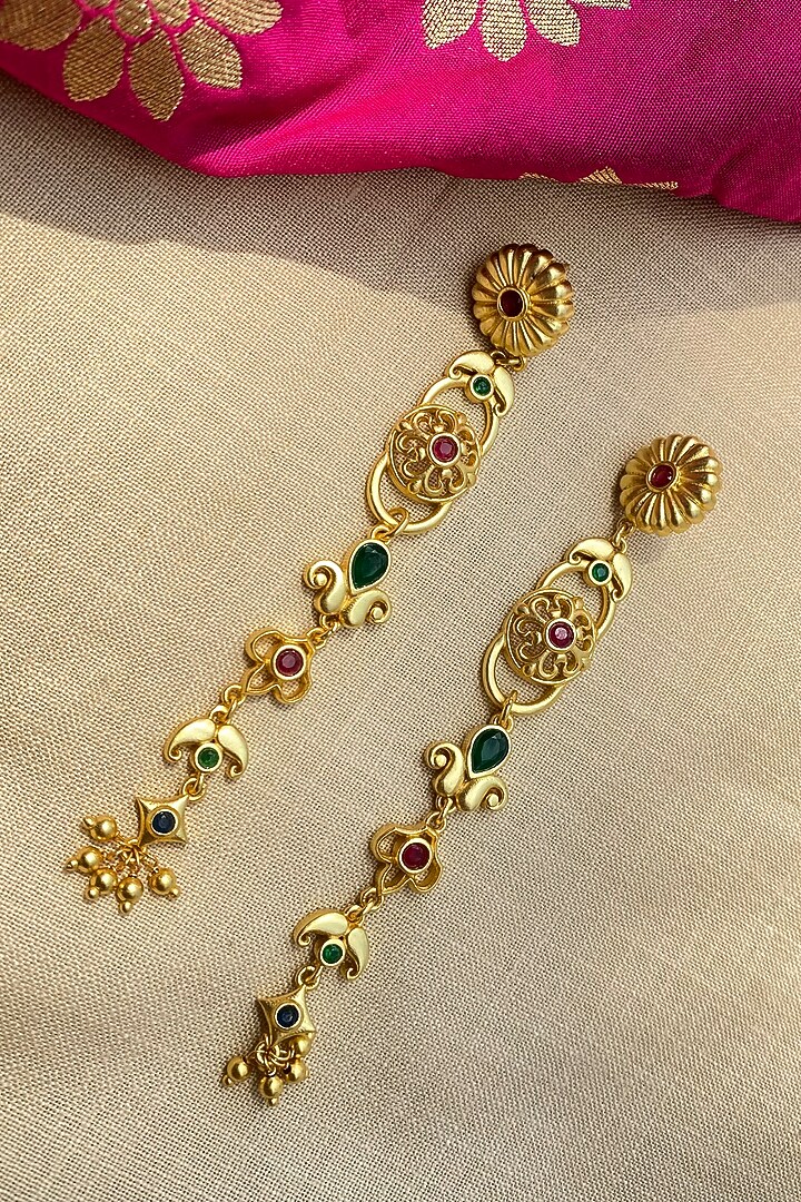 Gold Plated Cubic Zirconia Floral Dangler Earrings by Zariin at Pernia's Pop Up Shop
