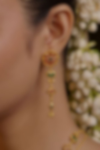 Gold Plated Cubic Zirconia Floral Dangler Earrings by Zariin at Pernia's Pop Up Shop