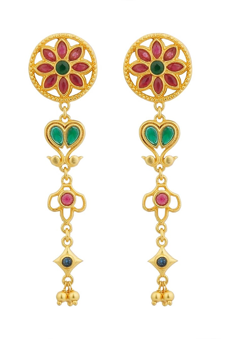 Gold Plated Cubic Zirconia Floral Dangler Earrings by Zariin at Pernia's Pop Up Shop