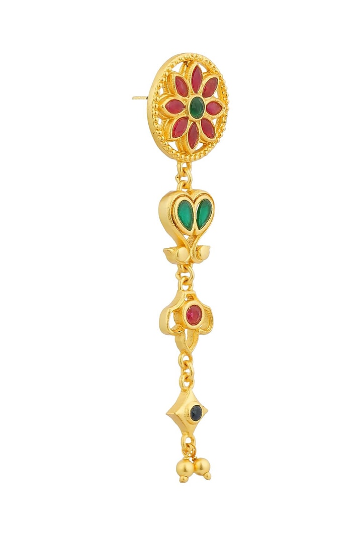 Gold Plated Cubic Zirconia Floral Dangler Earrings by Zariin at Pernia's Pop Up Shop