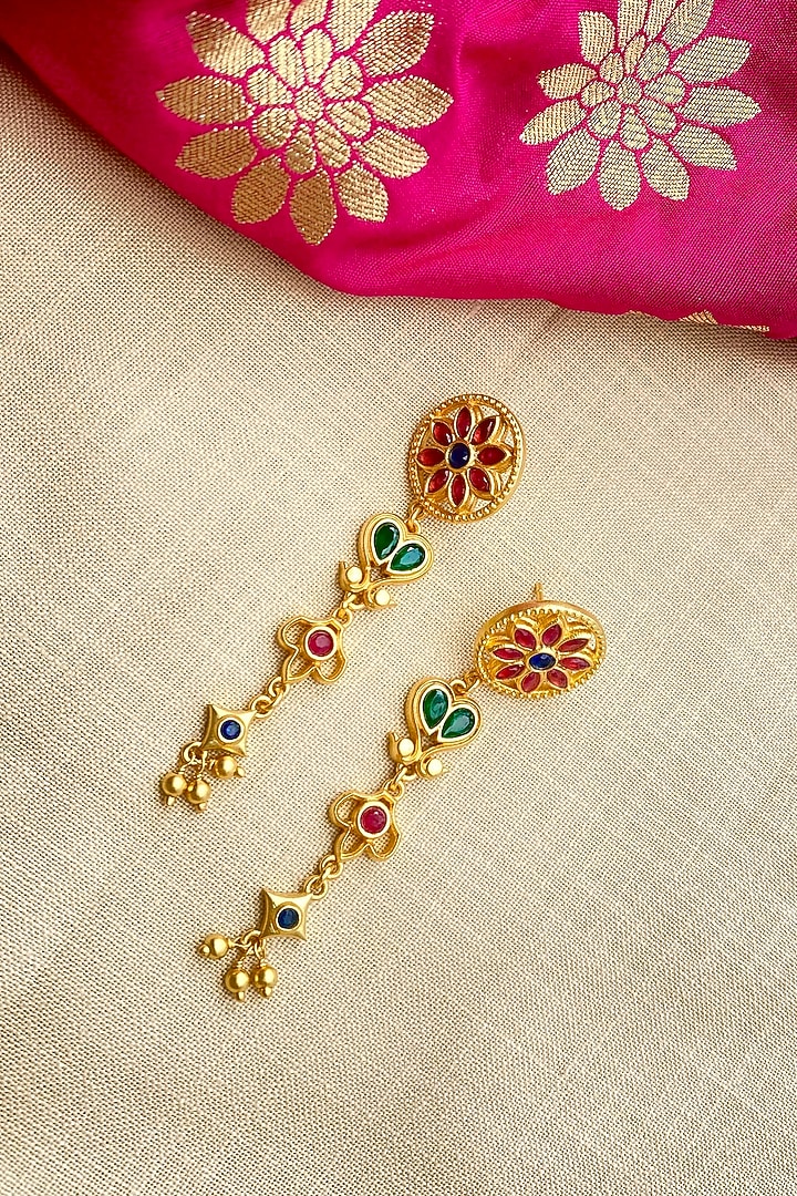 Gold Plated Cubic Zirconia Floral Dangler Earrings by Zariin at Pernia's Pop Up Shop