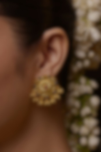 Gold Plated Cubic Zirconia & Bead Drop Floral Dangler Earrings by Zariin at Pernia's Pop Up Shop