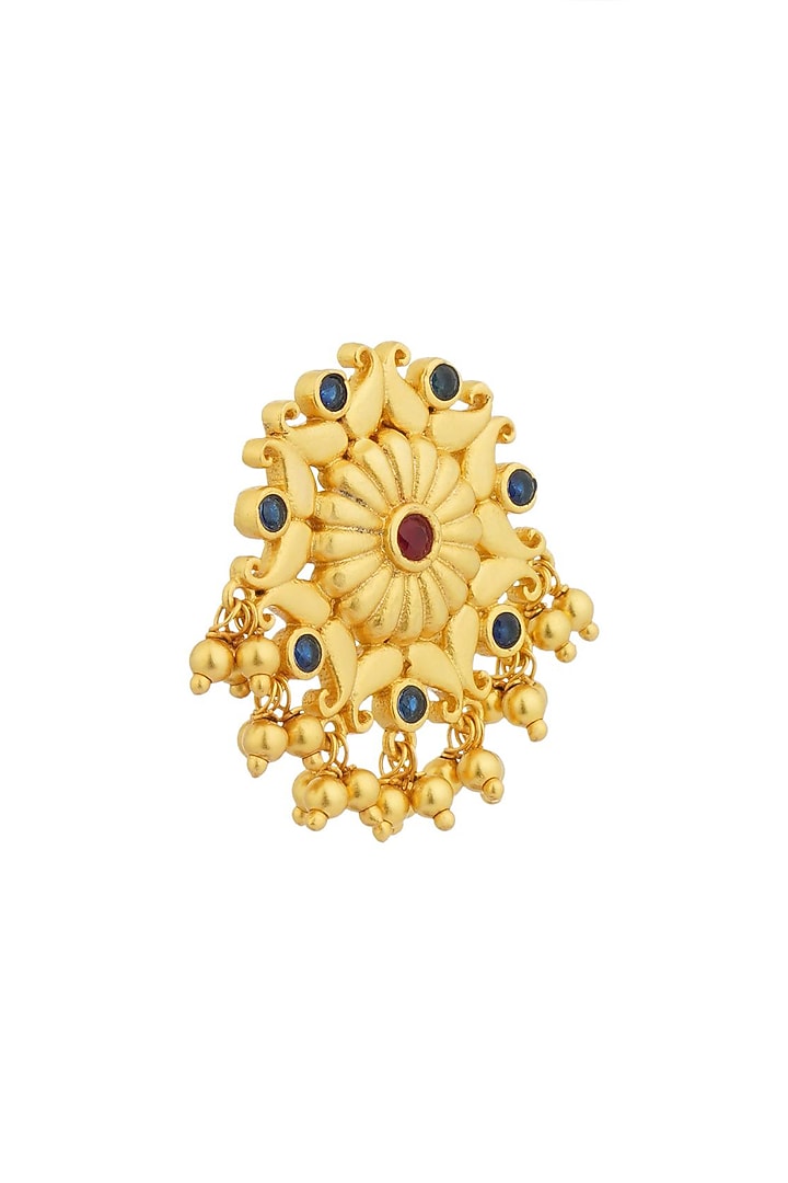 Gold Plated Cubic Zirconia & Bead Drop Floral Dangler Earrings by Zariin at Pernia's Pop Up Shop