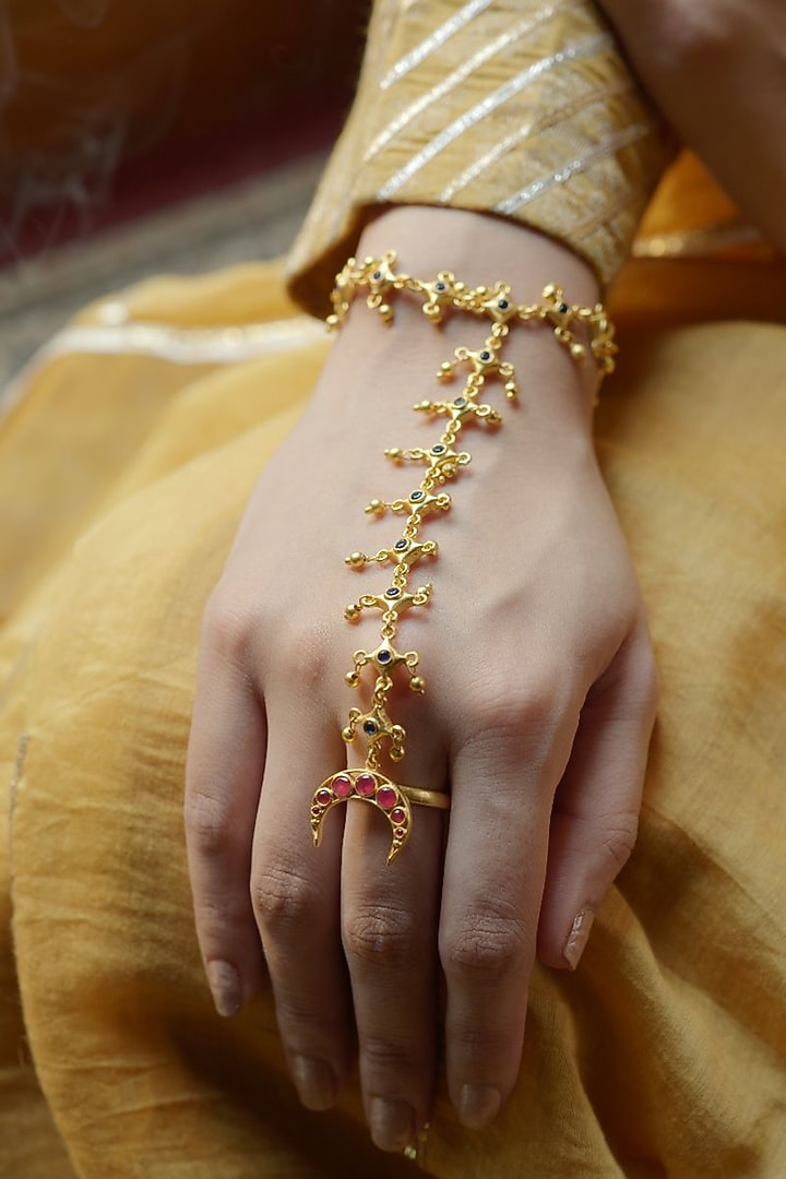 Gold Plated Cubic Zirconia Hathphool by Zariin at Pernia's Pop Up Shop