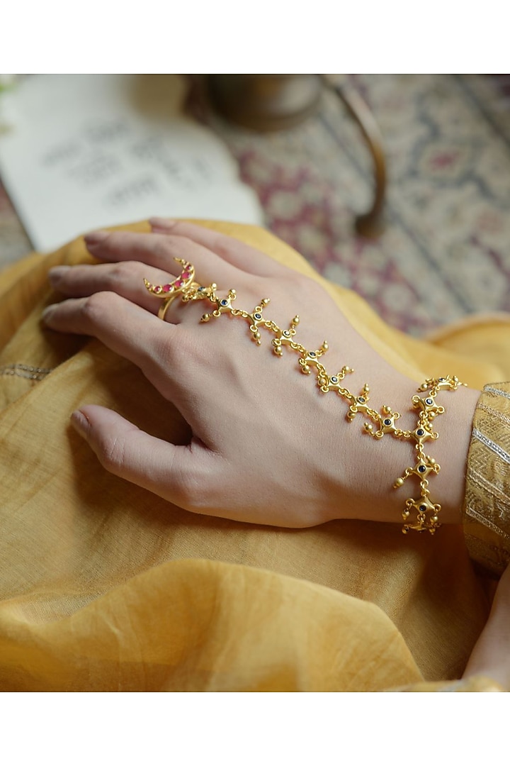 Gold Plated Cubic Zirconia Hathphool by Zariin at Pernia's Pop Up Shop