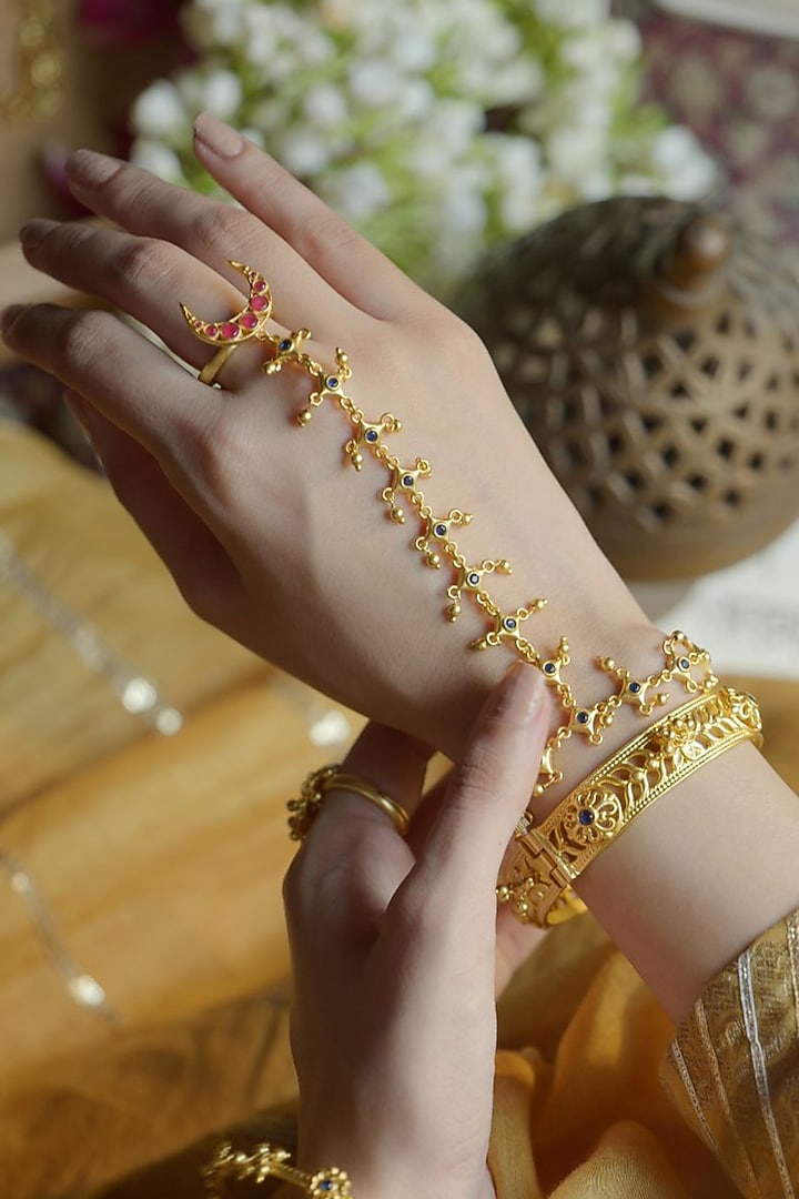 Gold Plated Cubic Zirconia Hathphool by Zariin at Pernia's Pop Up Shop