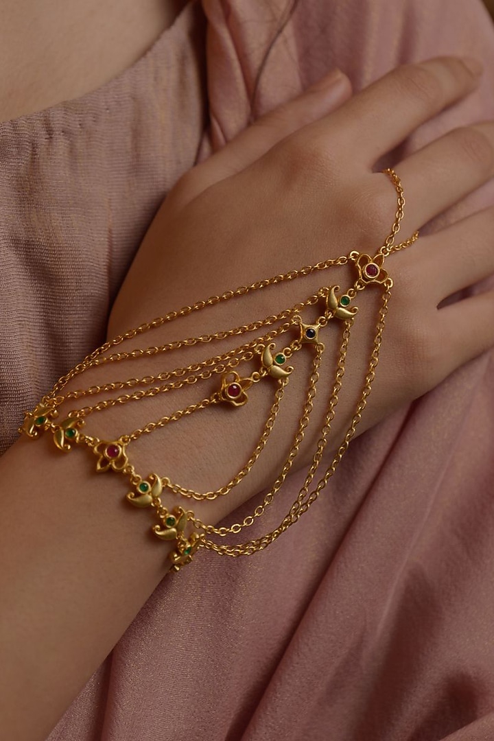 Gold Plated Cubic Zirconia Hathphool by Zariin at Pernia's Pop Up Shop