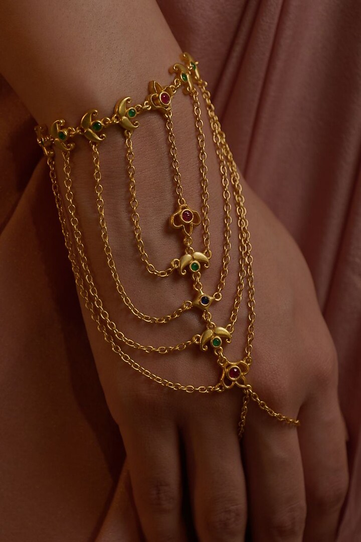 Gold Plated Cubic Zirconia Hathphool by Zariin at Pernia's Pop Up Shop