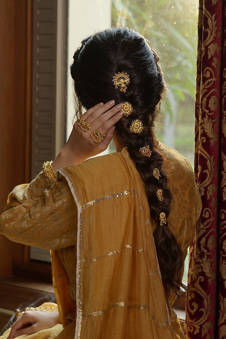 Gold Plated Cubic Zirconia Floral Hair Pin by Zariin at Pernia's Pop Up Shop