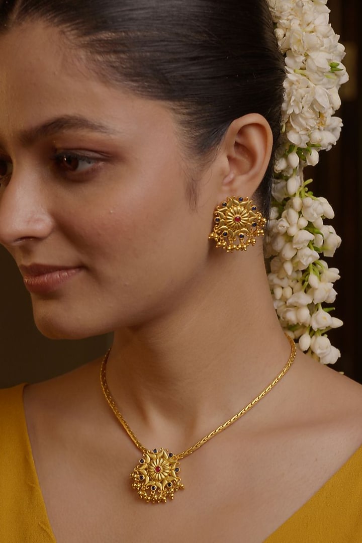 Gold Plated Cubic Zirconia Pendant Necklace Gift Box (Set Of 3) by Zariin at Pernia's Pop Up Shop