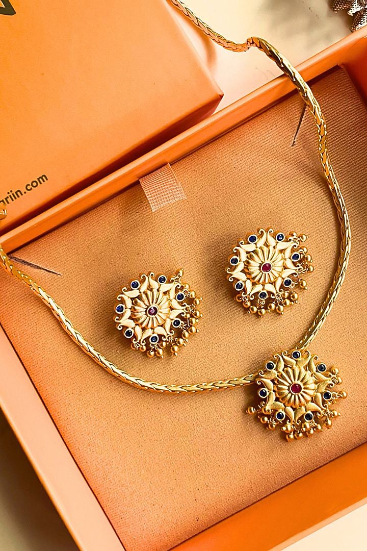 Gold Plated Cubic Zirconia Pendant Necklace Gift Box (Set Of 3) by Zariin at Pernia's Pop Up Shop