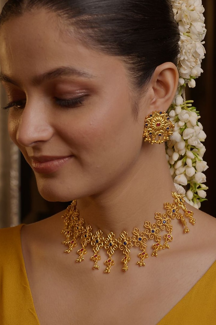 Gold Plated Cubic Zirconia Choker Necklace Gift Box (Set Of 3) by Zariin at Pernia's Pop Up Shop