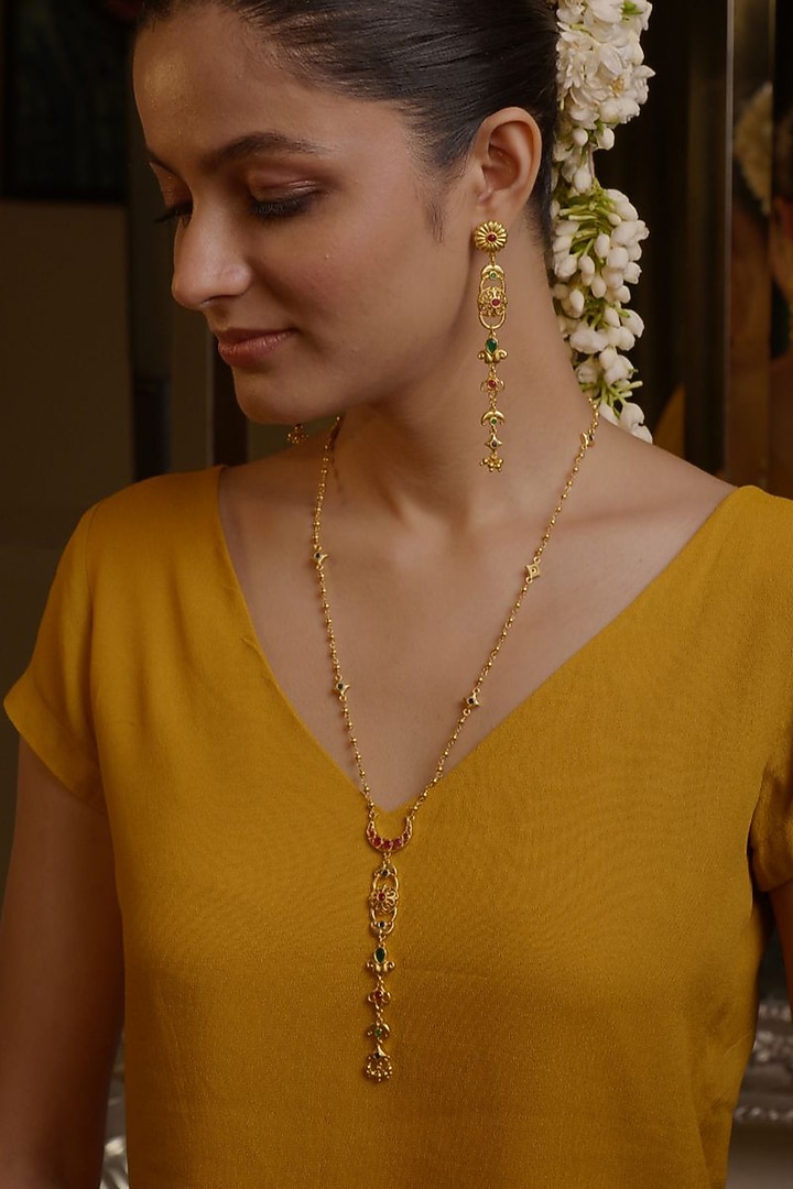 Gold Plated Cubic Zirconia Pendant Necklace Gift Box (Set Of 3) by Zariin at Pernia's Pop Up Shop