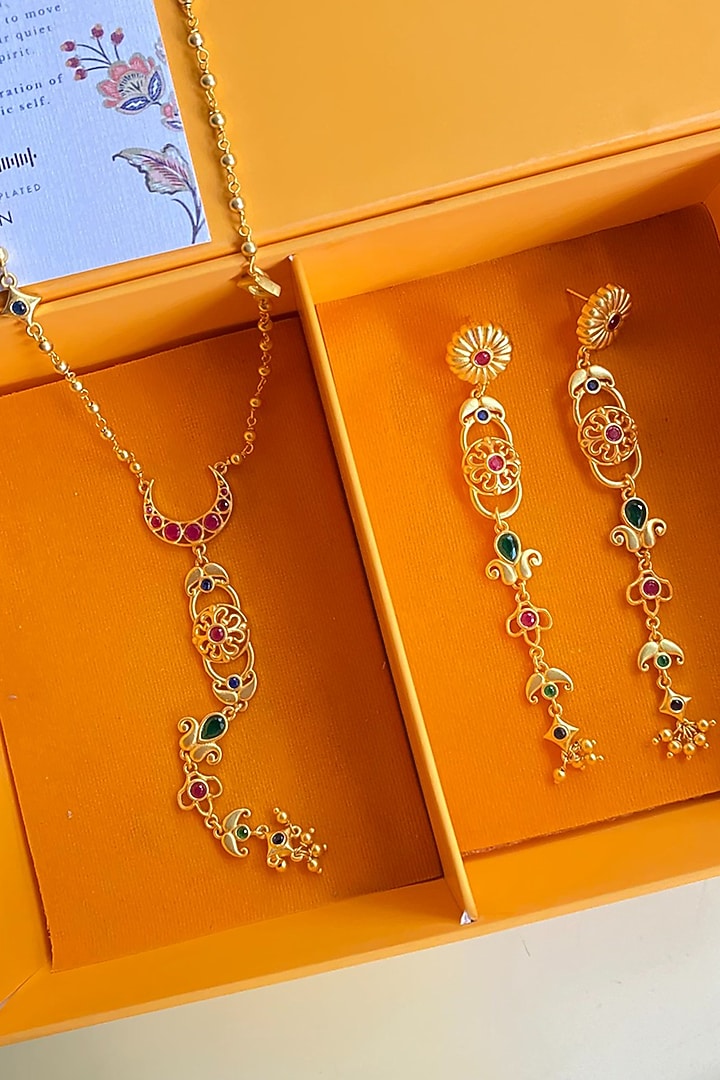 Gold Plated Cubic Zirconia Pendant Necklace Gift Box (Set Of 3) by Zariin at Pernia's Pop Up Shop