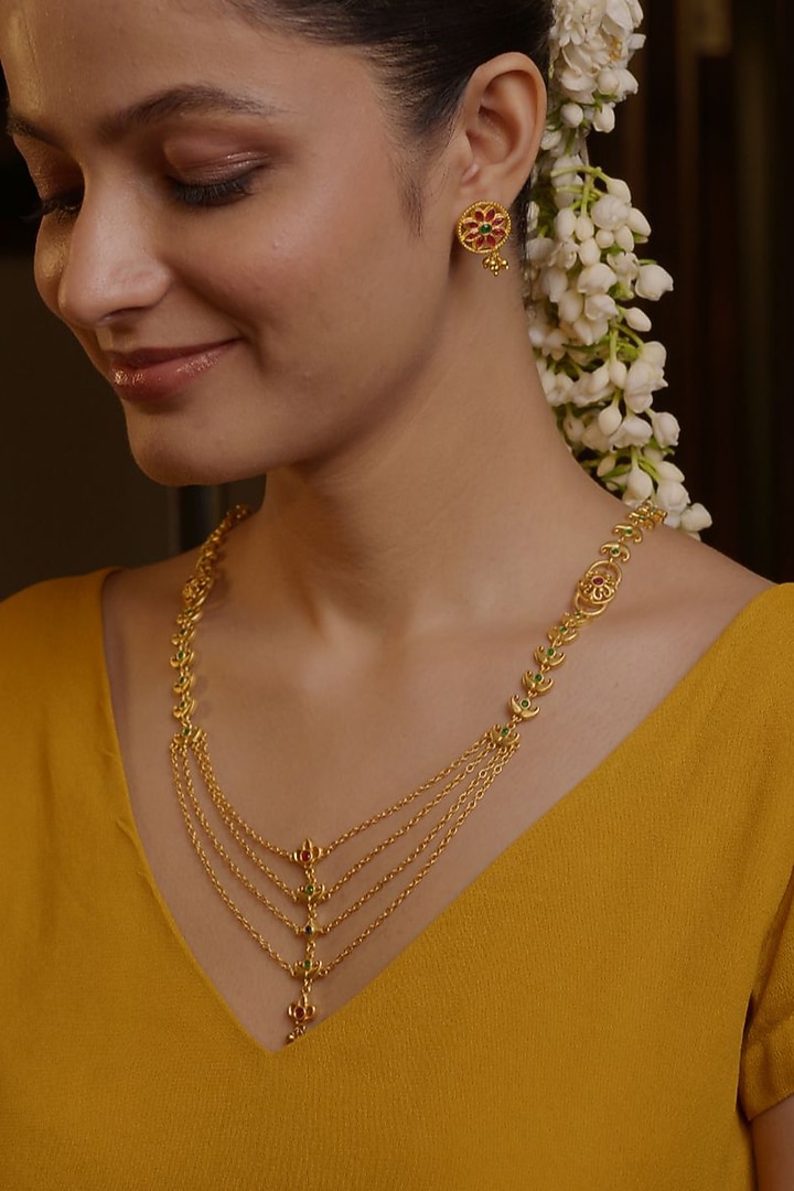 Gold Plated Cubic Zirconia Layered Necklace Gift Box (Set Of 3) by Zariin at Pernia's Pop Up Shop