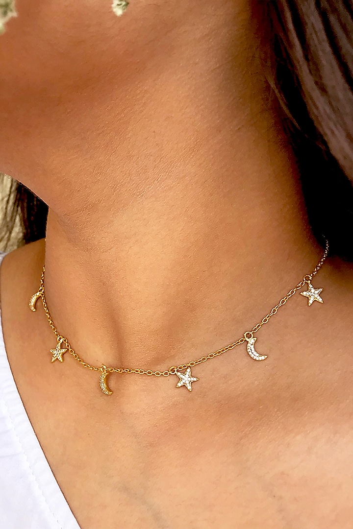 Gold Plated Star Embellished Necklace by Zariin