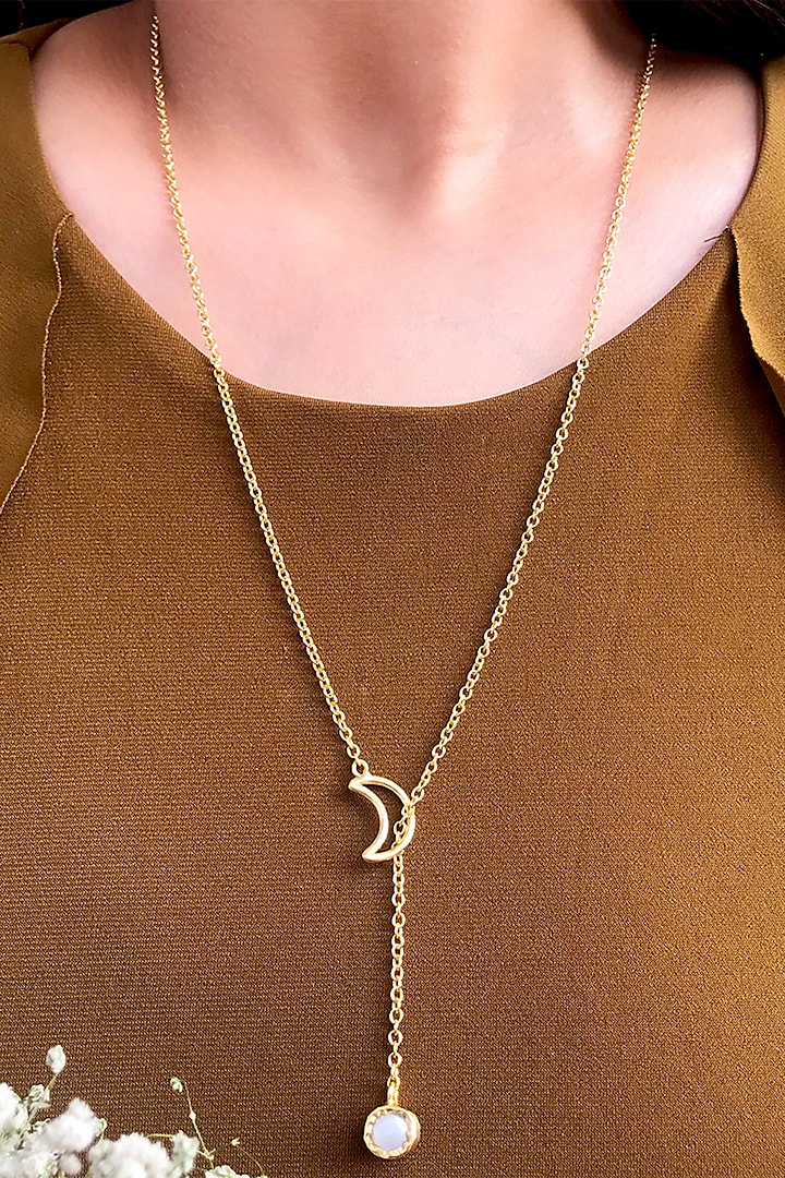 Gold Plated Moon Pendant Necklace by Zariin
