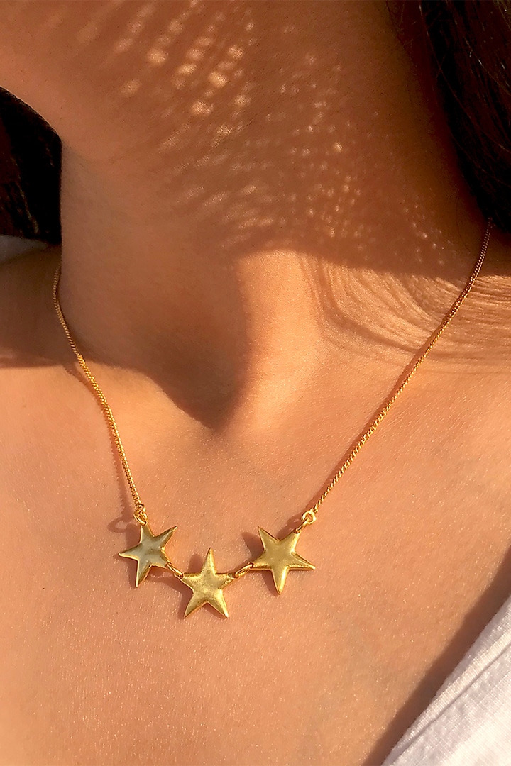Gold Plated Star Necklace In Brass by Zariin