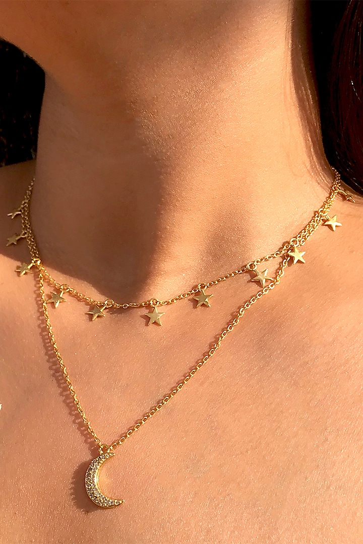 Gold Plated Two-Layered Necklace by Zariin