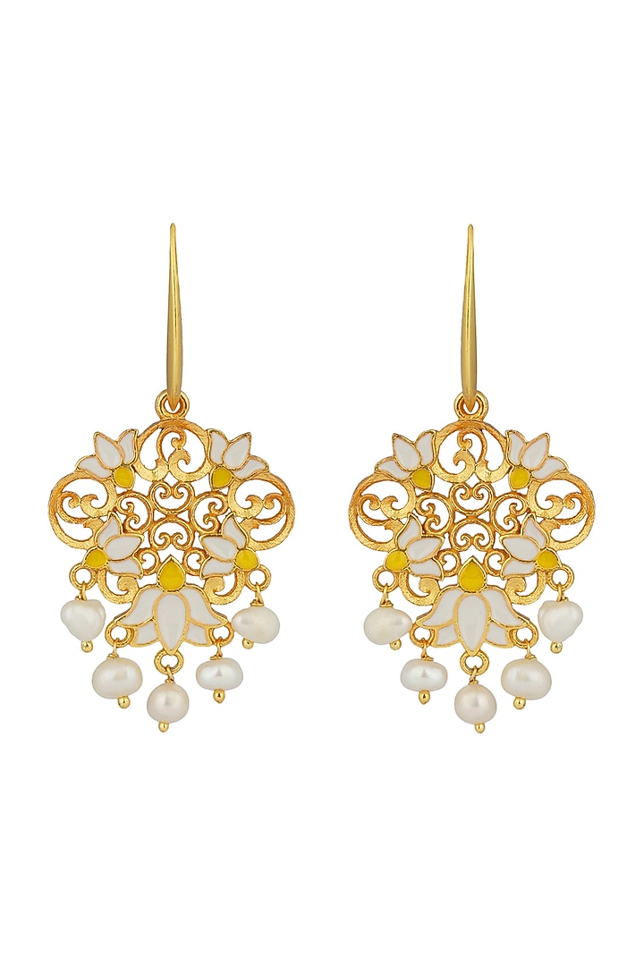 Gold Plated Motif & Pearl Drop Earrings by Zariin at Pernia's Pop Up Shop