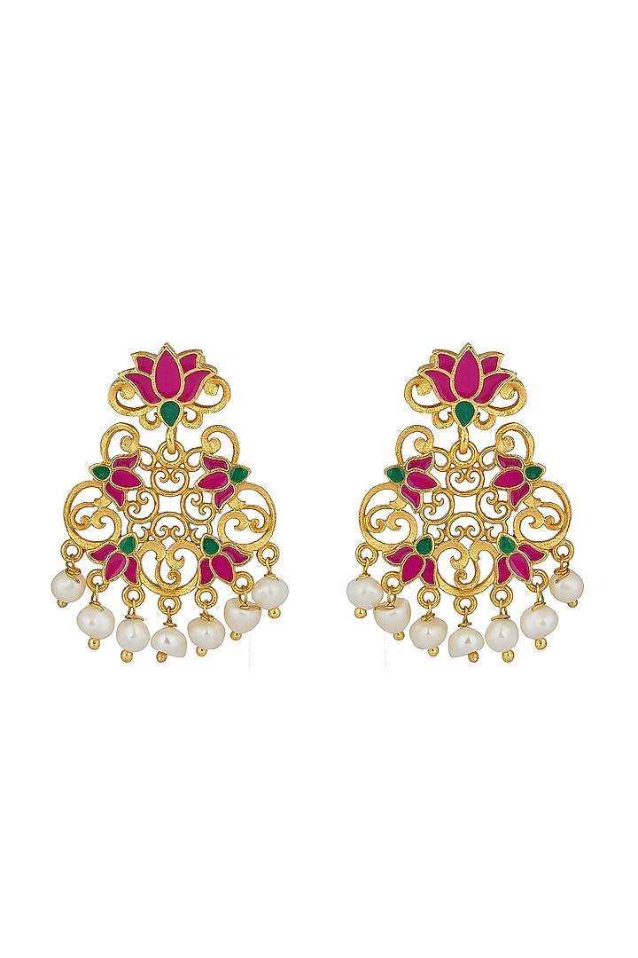 Gold Plated Lotus Motif Stud Earrings by Zariin at Pernia's Pop Up Shop