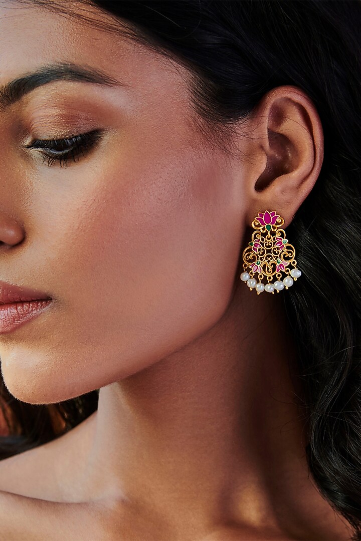 Gold Plated Lotus Motif Stud Earrings by Zariin at Pernia's Pop Up Shop