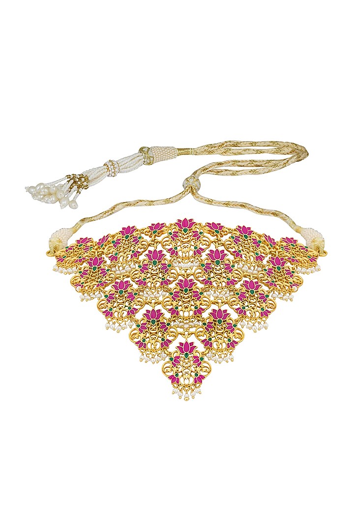 Gold Plated Choker Necklace With Lotus Motifs by Zariin at Pernia's Pop Up Shop