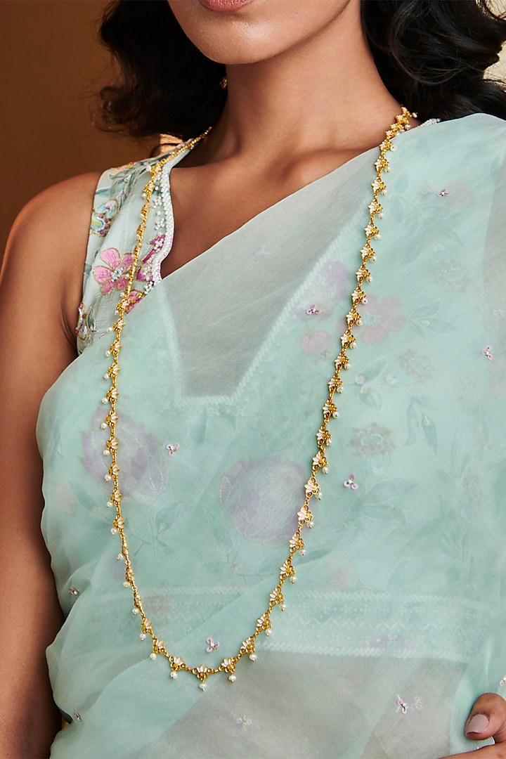 Gold Plated Long Necklace With Pearls by Zariin